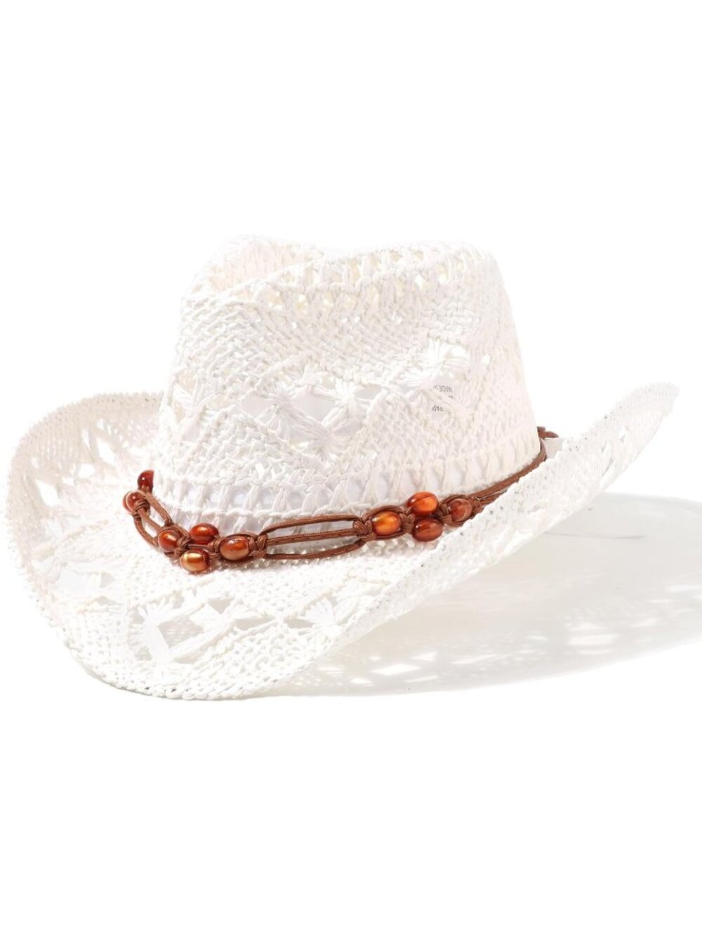 Unisex Brown White Straw Woven Shapeable Brim Beach Western Cowboy Cowgirl Hat